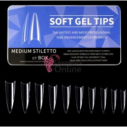 Tipsuri Soft Gel Tips Full Cover 600 bucati Transparente Cod TPS103GG Stiletto medii 